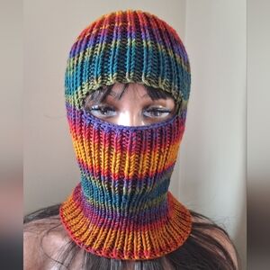 Multicolor Striped Knit Balaclava